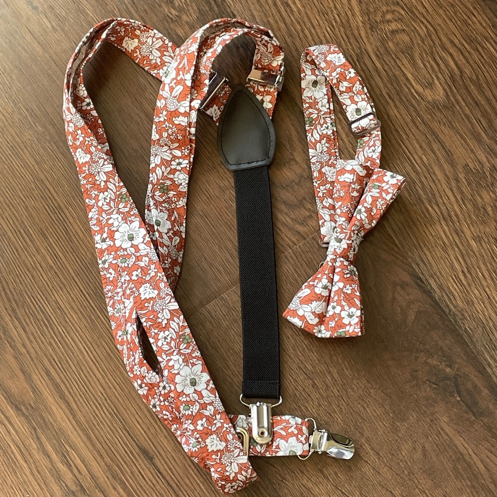 Boys bow tie + suspenders